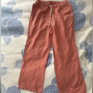 Uniqlo Drawstring Wide-Leg Linen Blend Pants - Terracotta Pink